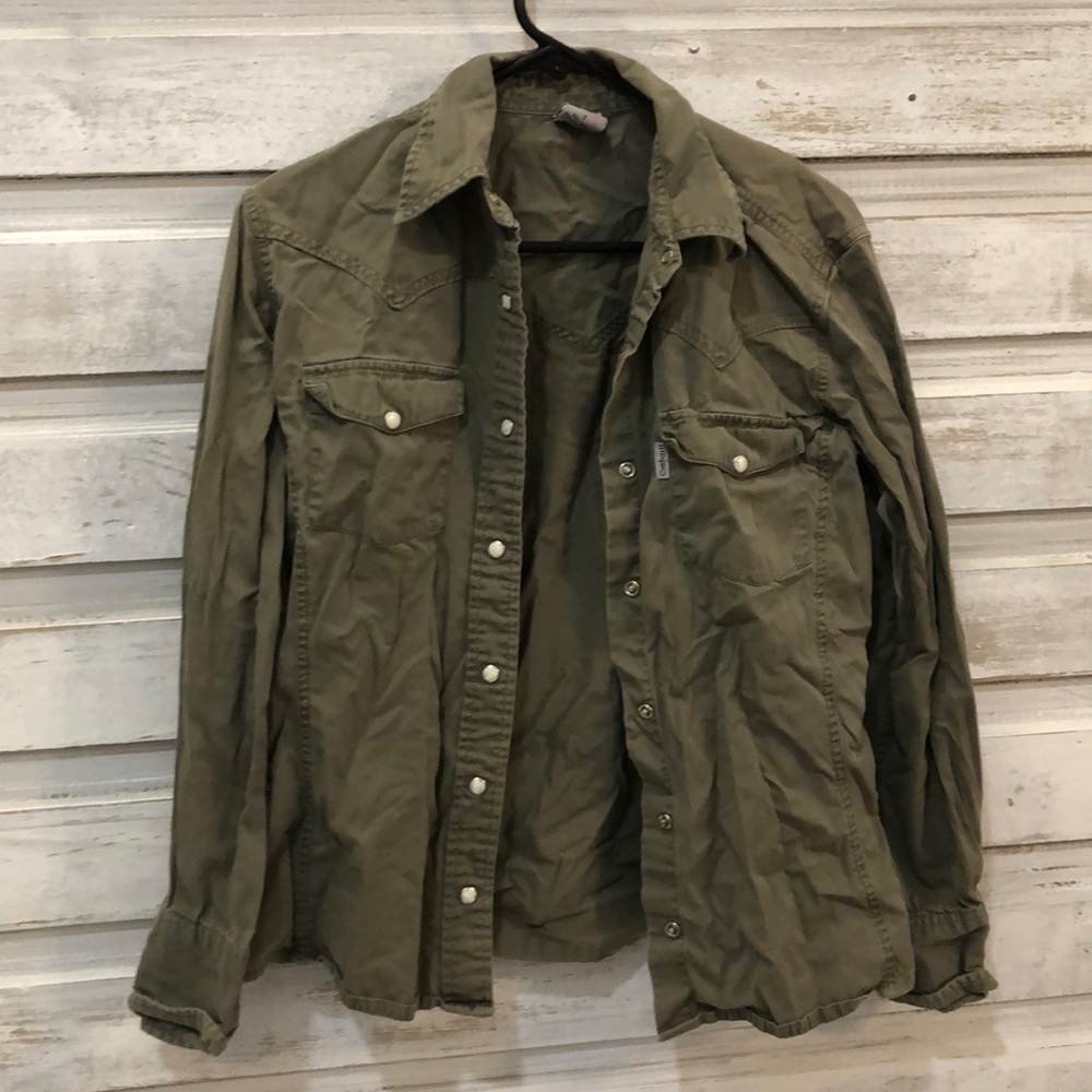 Carhartt Pearl snap up green shirt women’s small